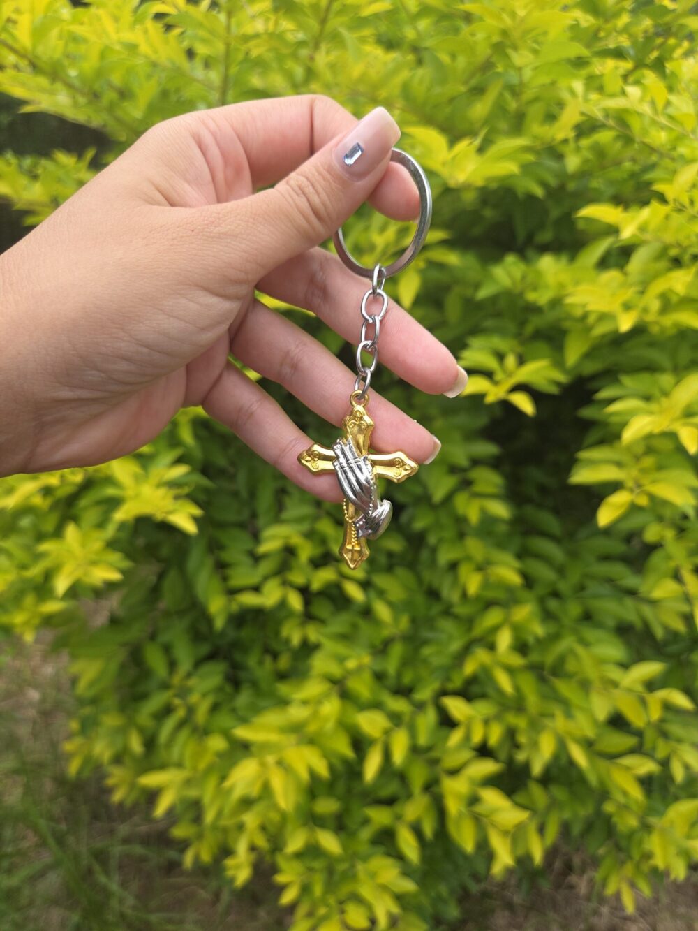 Silver Praying Hands Cross Keyholder