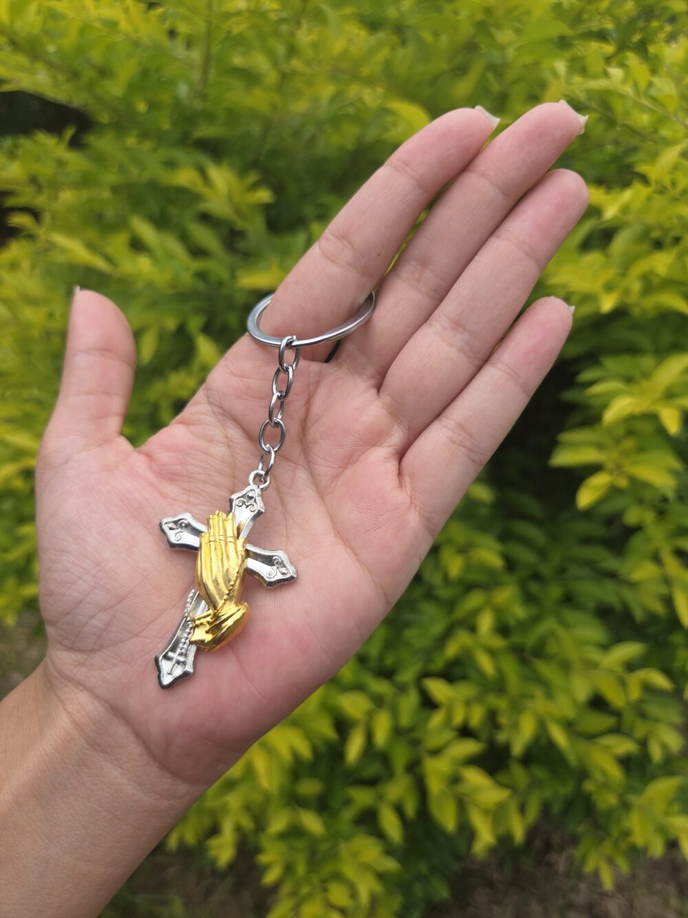 Gold Praying Hands Cross Keyholder