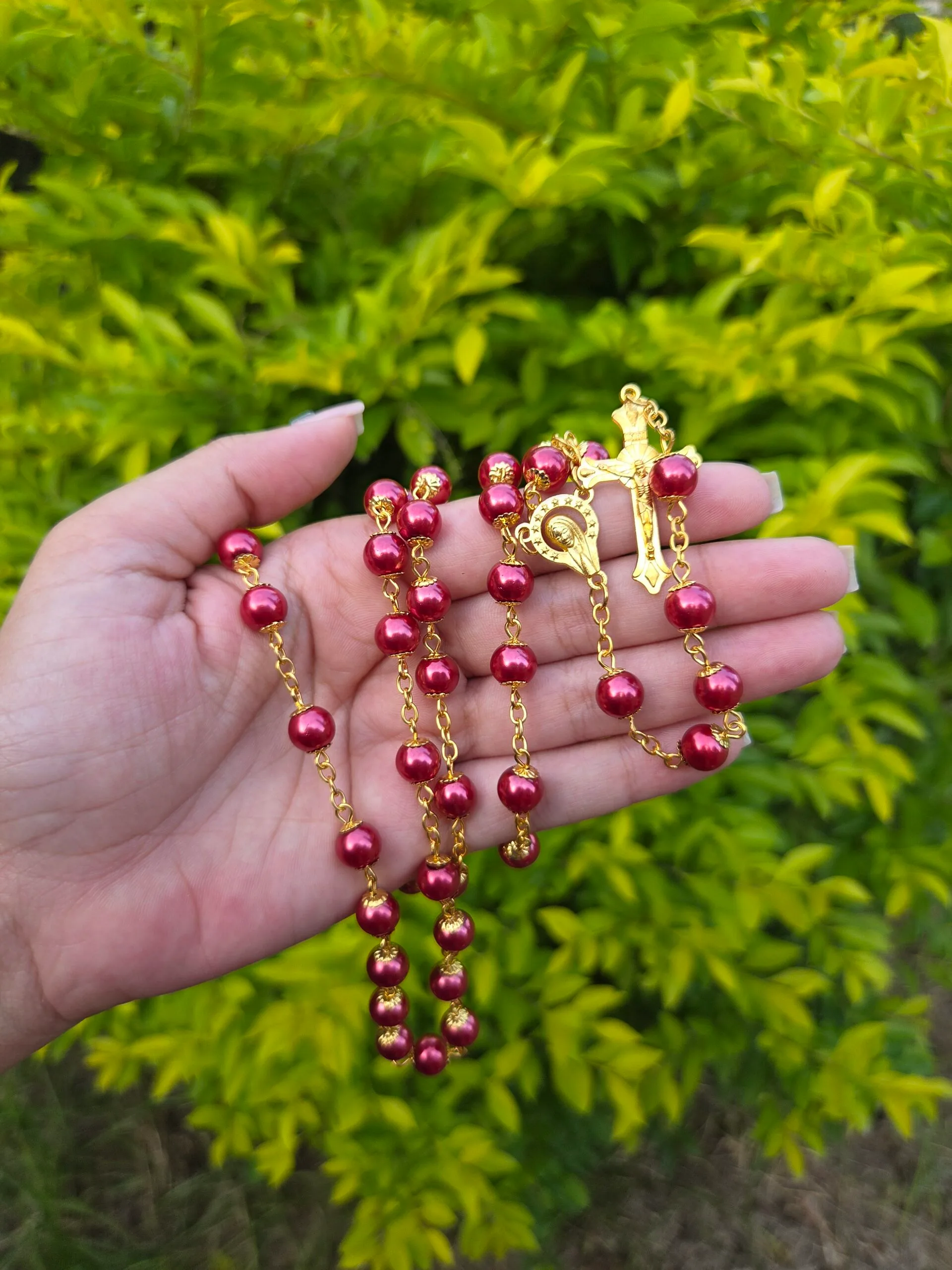 Glass pearl rosary with smooth beads for prayer and devotion