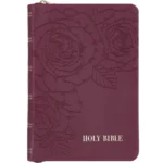KJV Merlot Faux Leather Compact Bible with zip closure, portable and durable
