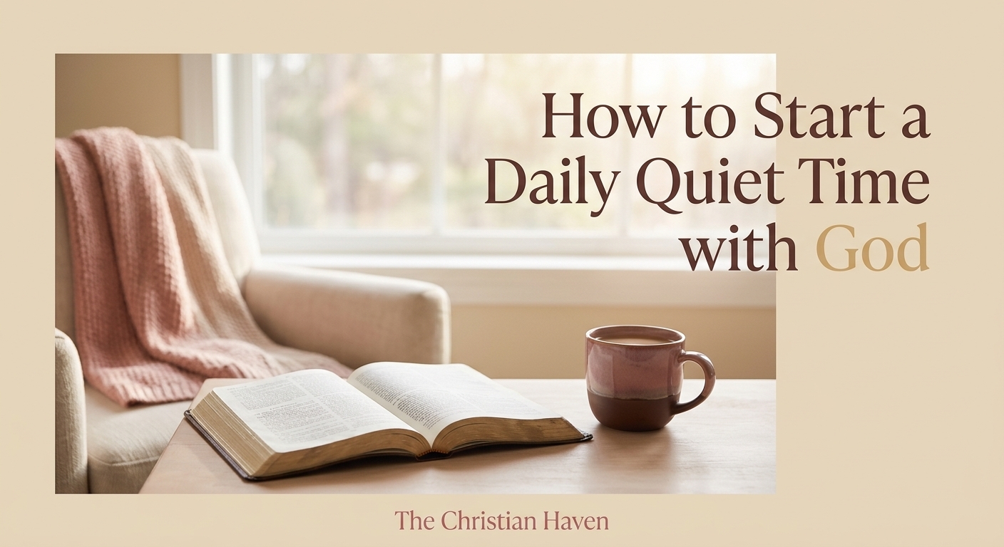 Open Bible with journal, bookmark and cup of coffee during a daily quiet time with God.